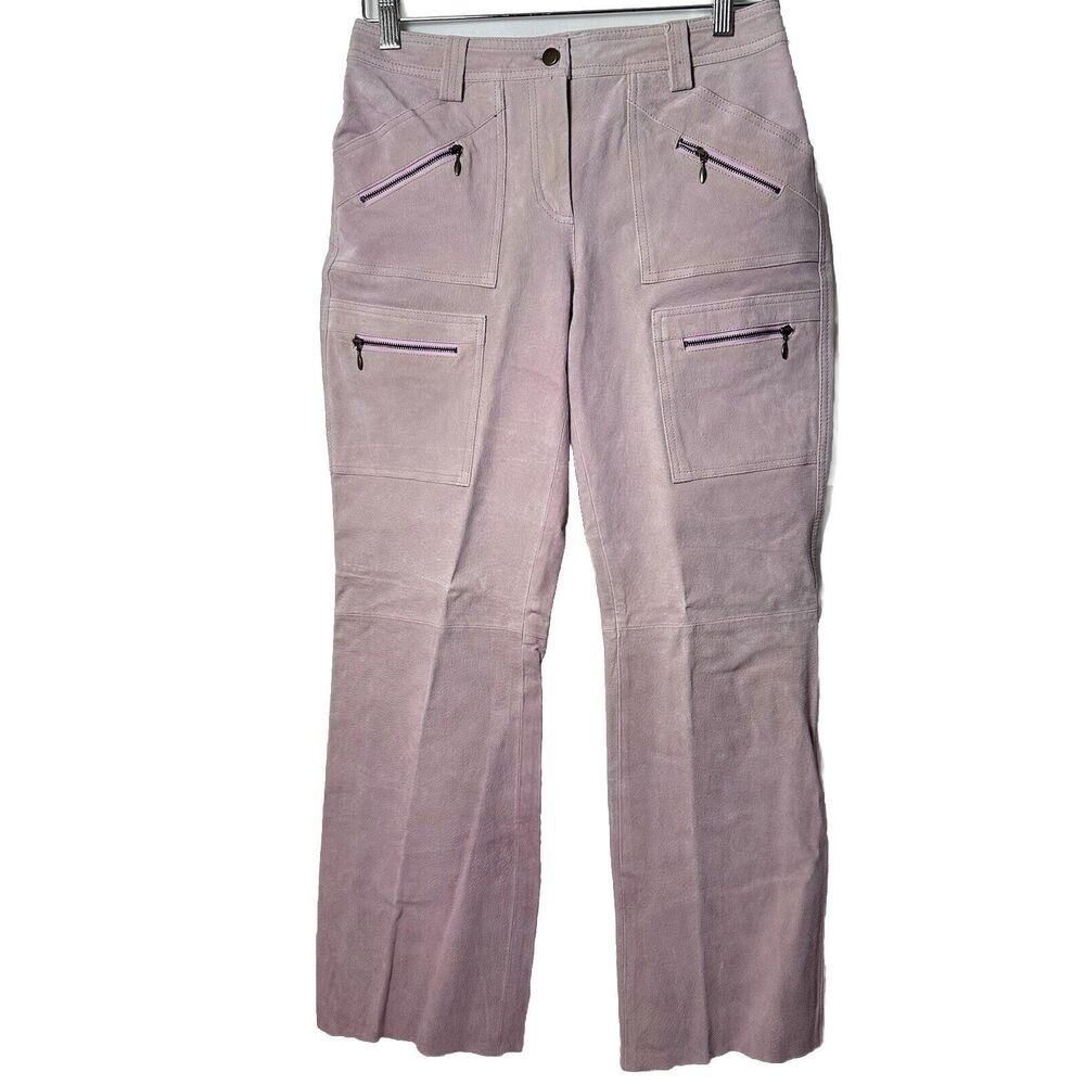 Vintage Junction West Suede Leather Pants Pink Cargo Moto Biker Career Dressy 6
